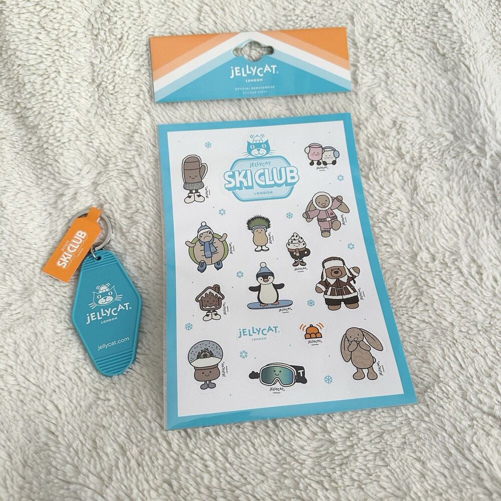 New Jellycat London Ski Club Keychain Stickers LA Grove Exclusive